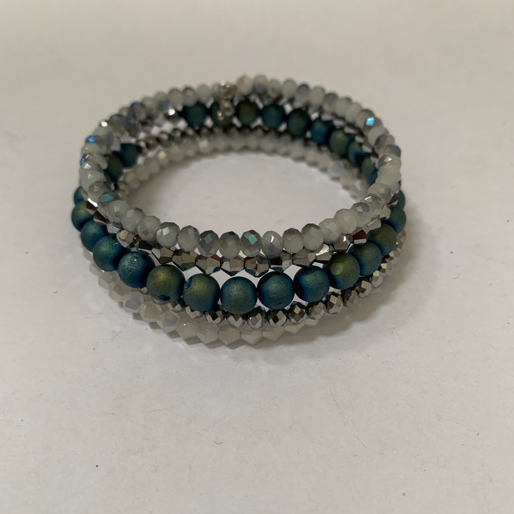Handmade Multicolor Agate and Crystal Beaded Multi Strand Wire Bracelet